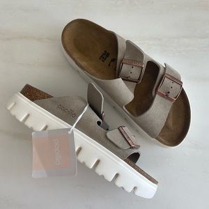 Birkenstock Arizona Chunky Papillio Sandals Taupe Suede size 38, US 7